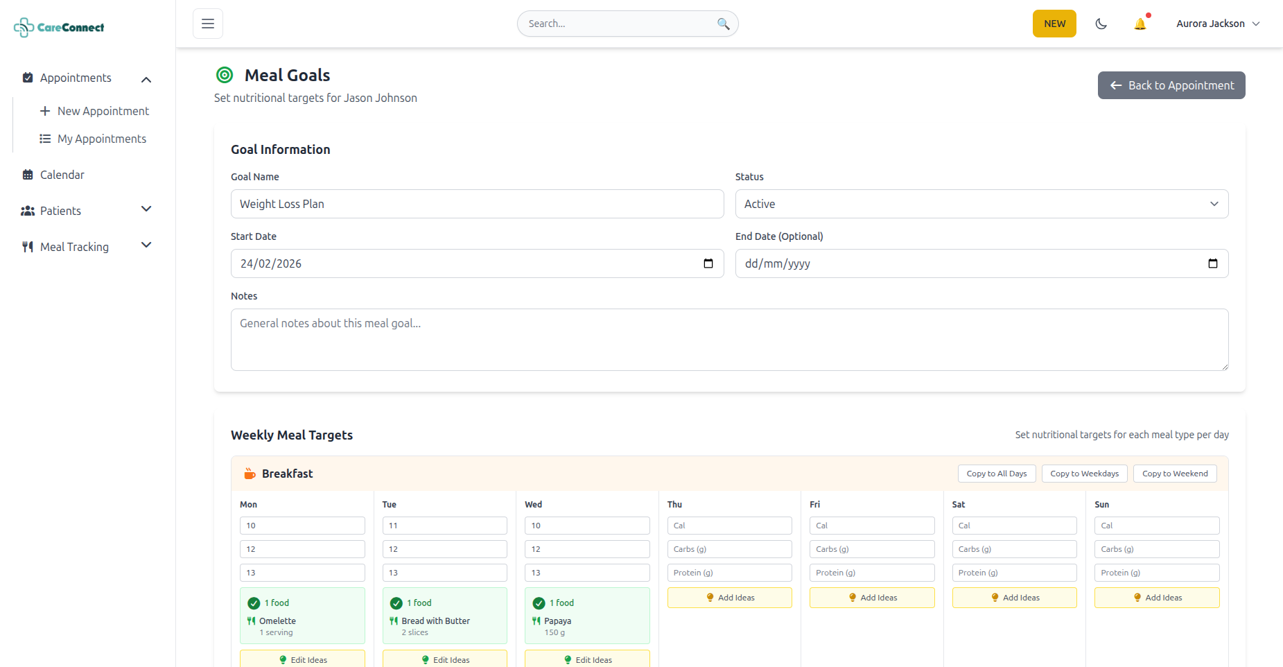Doctor Setting Meal Goals